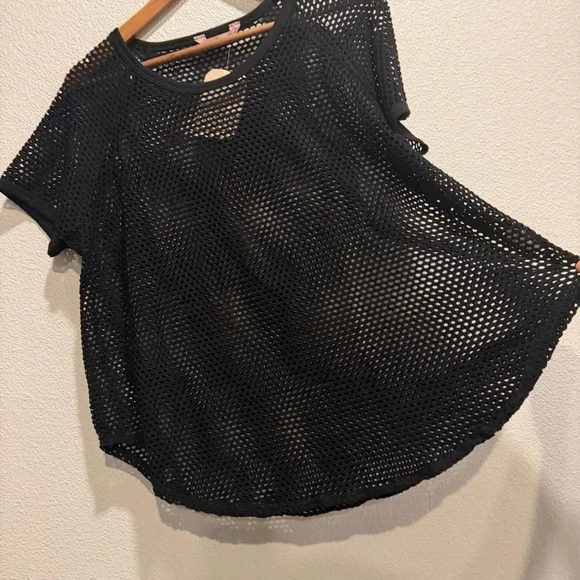 SJS Black Mesh Net Top XL Y2K Fishnet Tee Streetwear Goth Festival - Picture 5 of 10